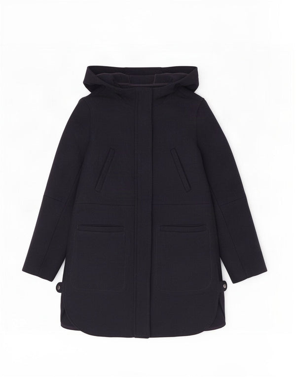 Sobretudo feminino Zara com capuz UK 14 médio azul marinho
