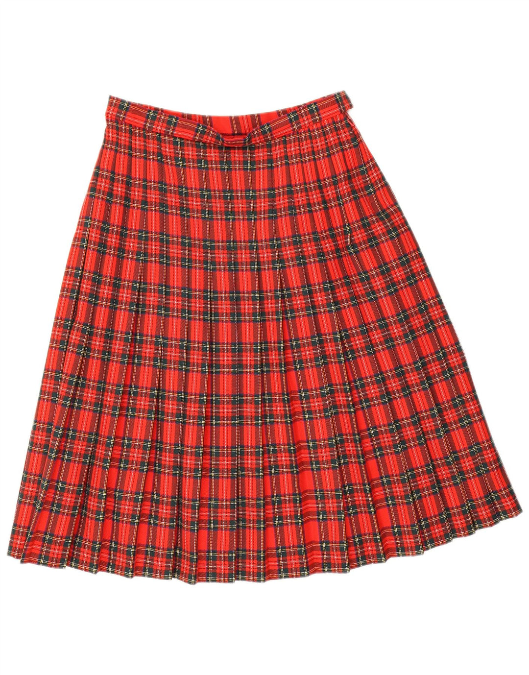 Saia plissada feminina vintage W28 xadrez vermelho médio