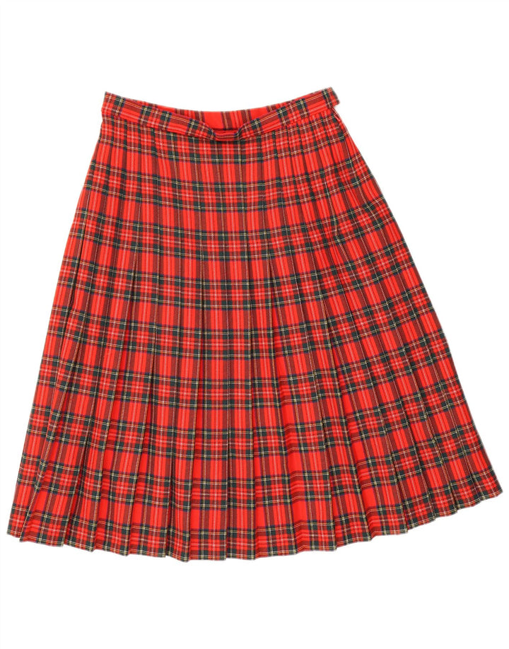 Saia plissada feminina vintage W28 xadrez vermelho médio