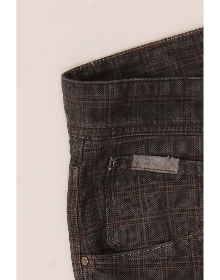 Trussardi Calça masculina reta casual W36 L32 cinza xadrez
