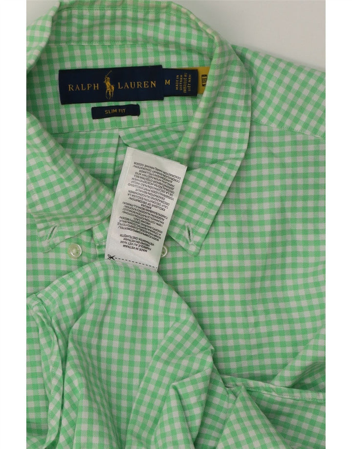 Camisa masculina Slim Fit Ralph Lauren de algodão guingão verde médio
