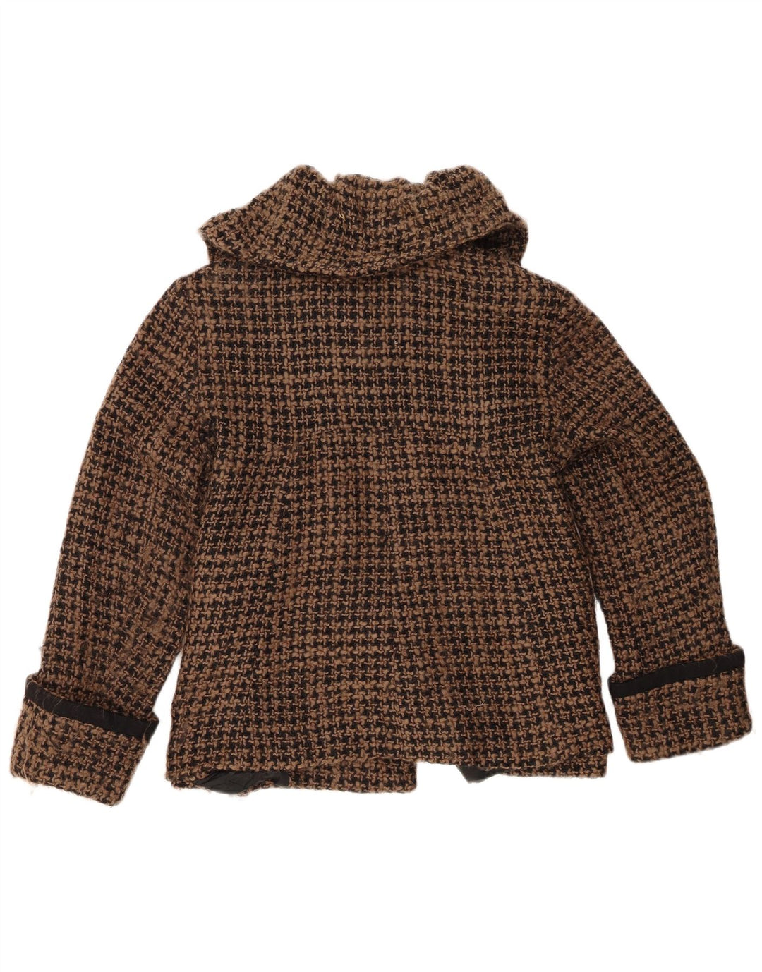 Jaqueta blazer feminina Zara com 4 botões Reino Unido 16 grande marrom houndstooth lã