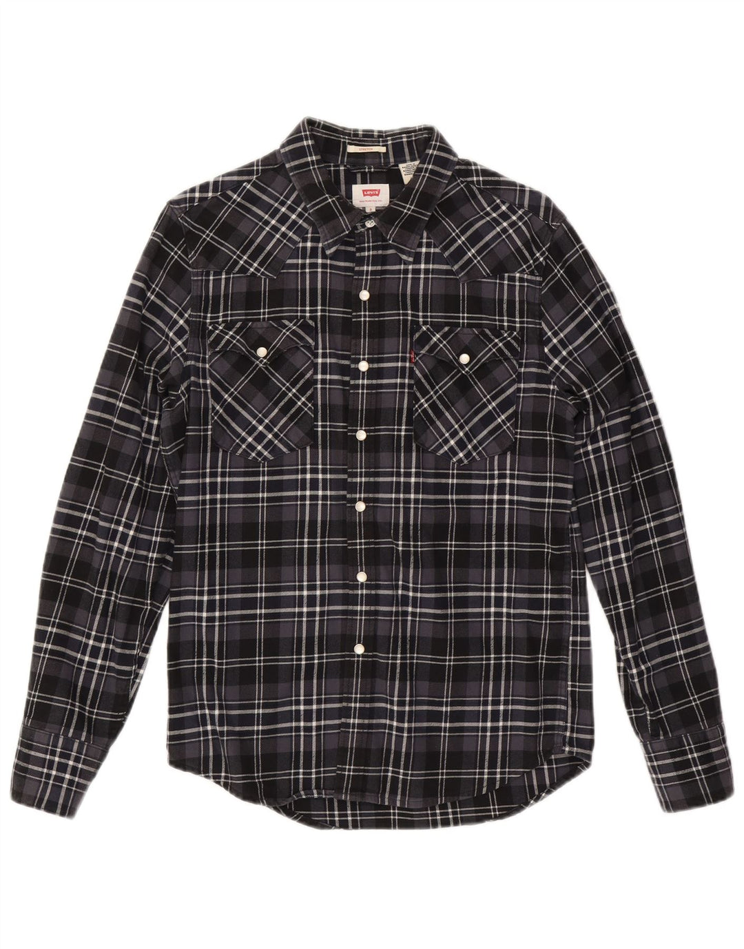 Camisa masculina de flanela elástica LEVI'S pequena de algodão xadrez preto