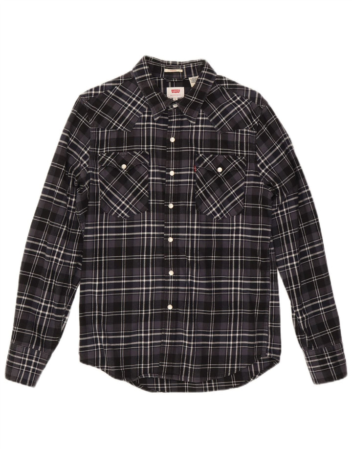 Camisa masculina de flanela elástica LEVI'S pequena de algodão xadrez preto