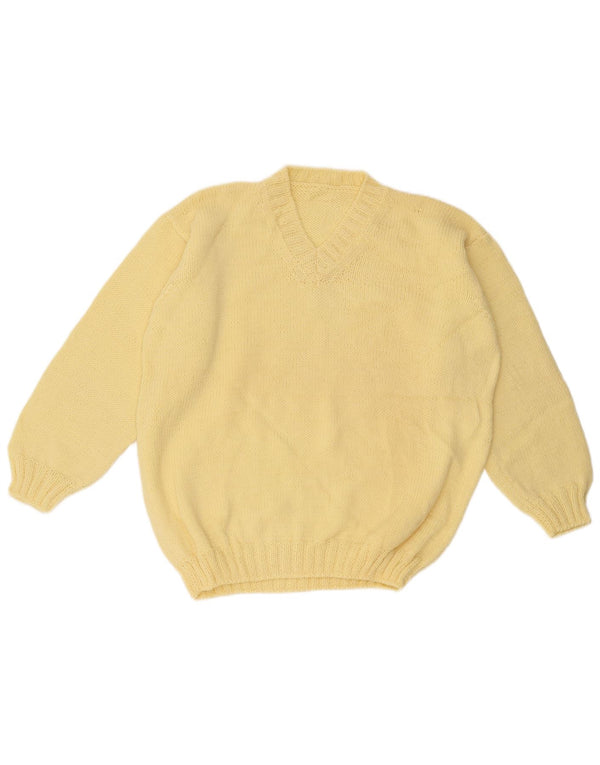 Suéter masculino vintage com decote em V grande amarelo