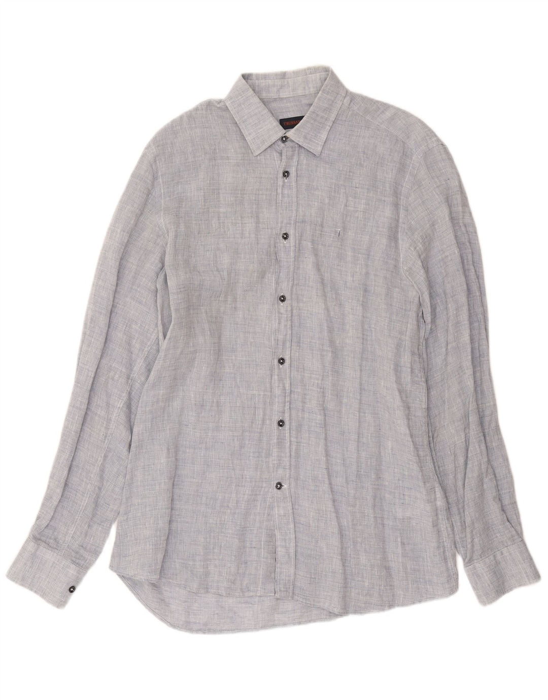 Camisa masculina Trussardi tamanho 39 linho manchado azul médio