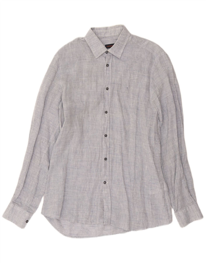 Camisa masculina Trussardi tamanho 39 linho manchado azul médio