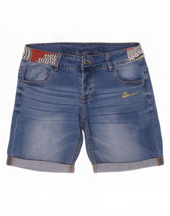 Shorts jeans feminino Desigual pequeno W28 azul algodão