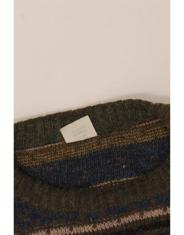 Suéter vintage masculino com gola redonda, médio multicolorido Fair Isle