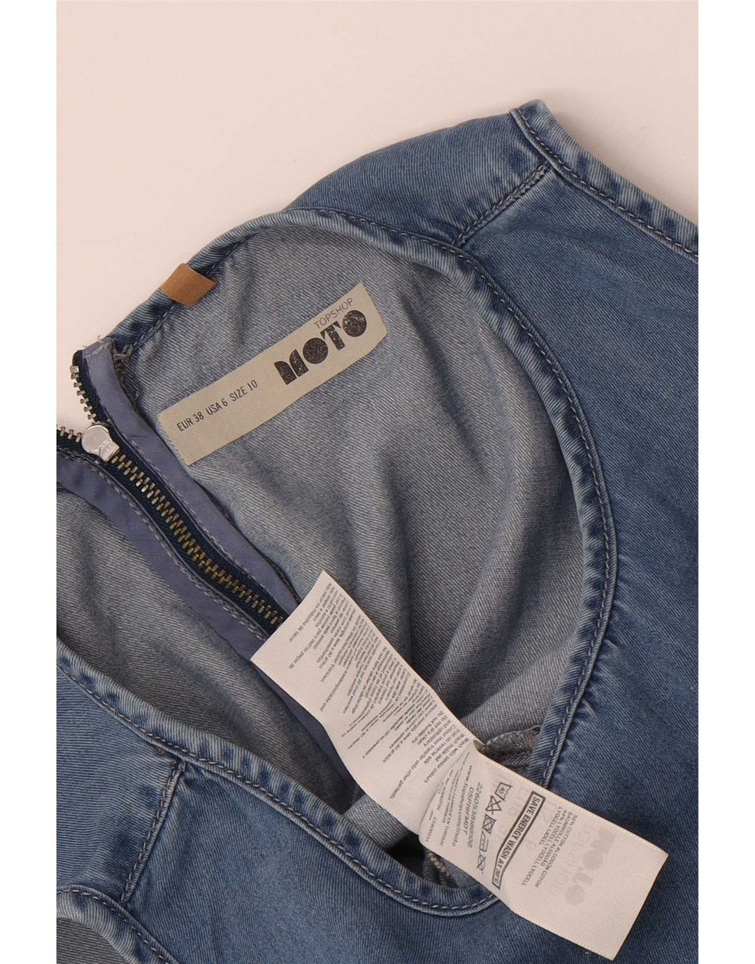Macacão jeans feminino Topshop Reino Unido 10 algodão azul pequeno