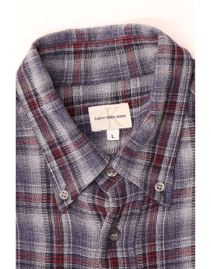 Camisa masculina de flanela Calvin Klein Jeans grande xadrez azul