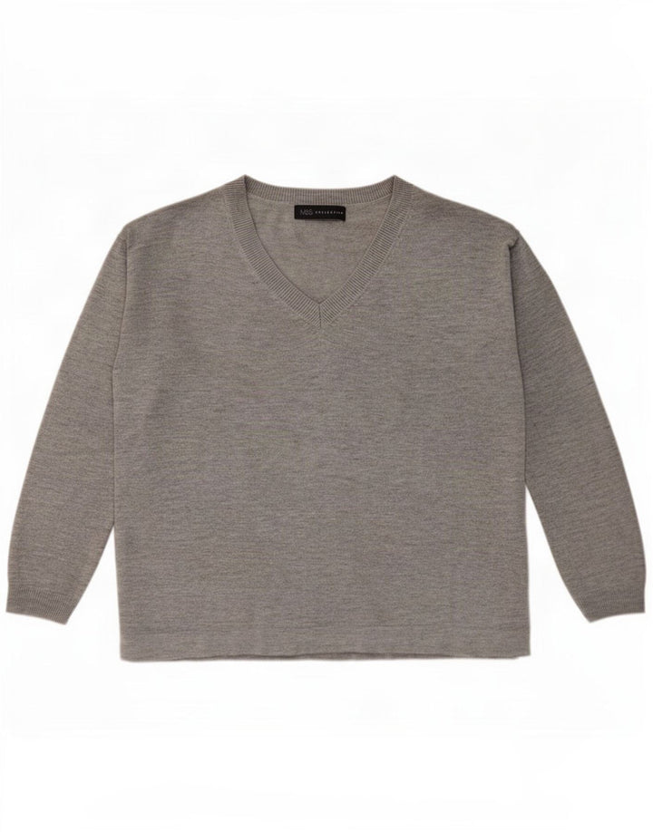 Suéter feminino Marks & Spencer grande com decote em V Reino Unido 10 pequeno cinza