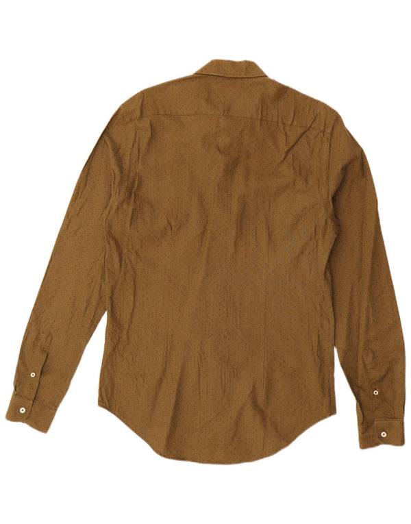 Camisa masculina Zara Slim Fit médio cáqui algodão manchado