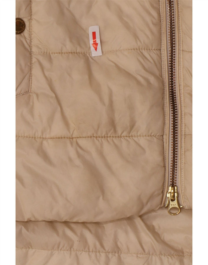 Casaco acolchoado com capuz feminino Barbour UK 10 pequeno bege poliamida