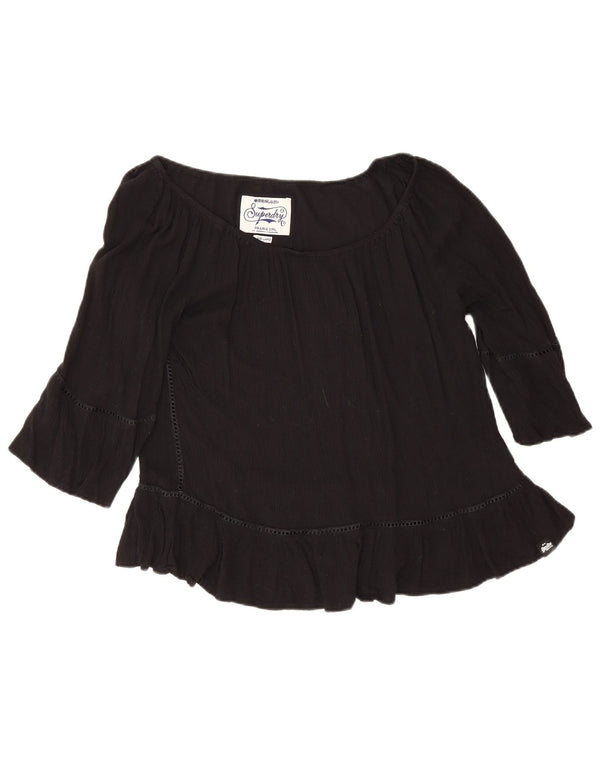 Blusa feminina Superdry manga 3/4 top UK 16 grande viscose preta