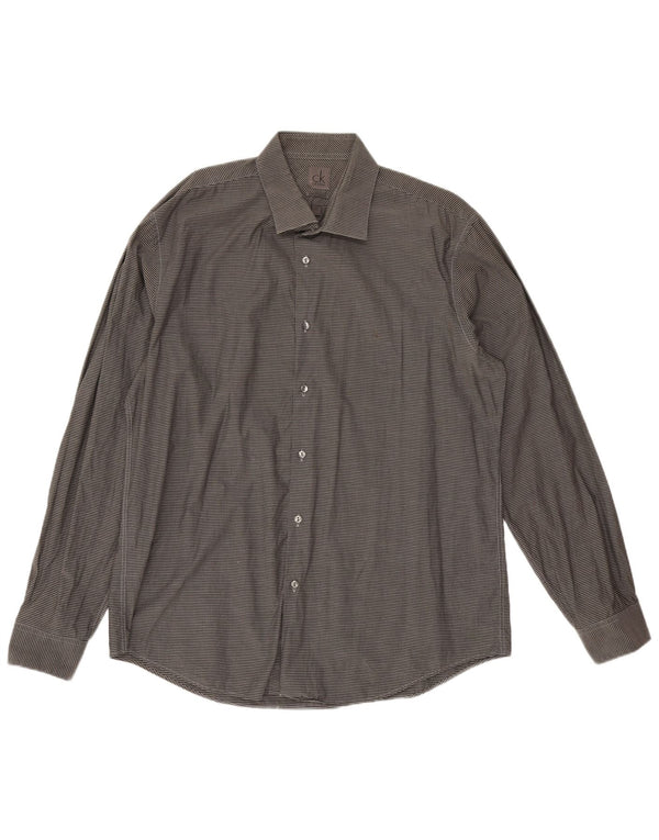 Camisa masculina Calvin Klein Slim Fit tamanho 44 17 1/2 XL cinza algodão guingão