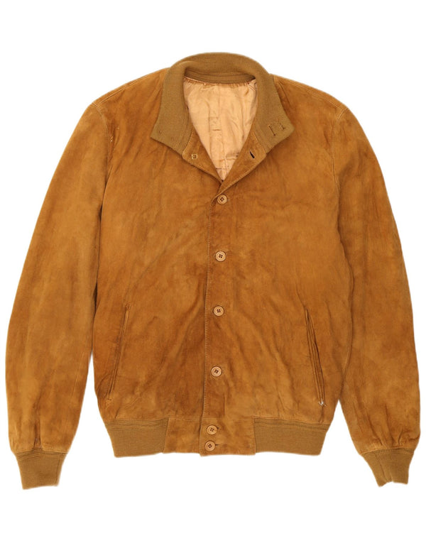 Jaqueta bomber masculina vintage de camurça IT 50 couro bege médio