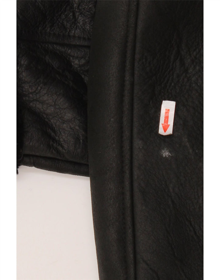 Casaco feminino vintage de shearling EU 40 couro preto médio