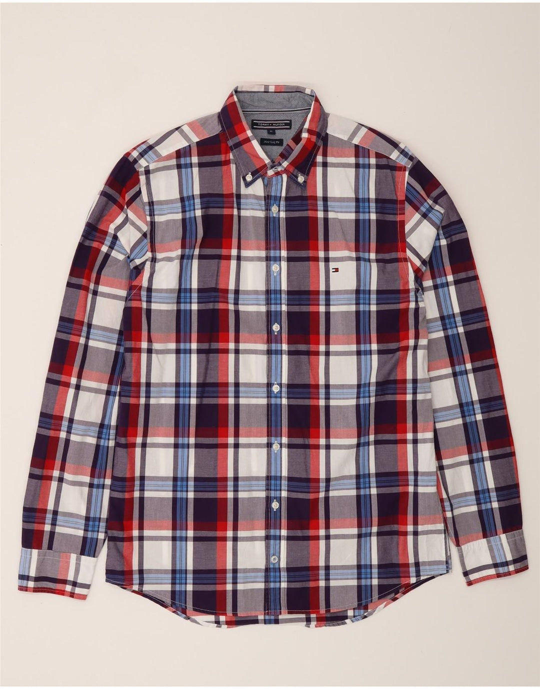 Camisa masculina Tommy Hilfiger New York Fit média de algodão xadrez multicolorido