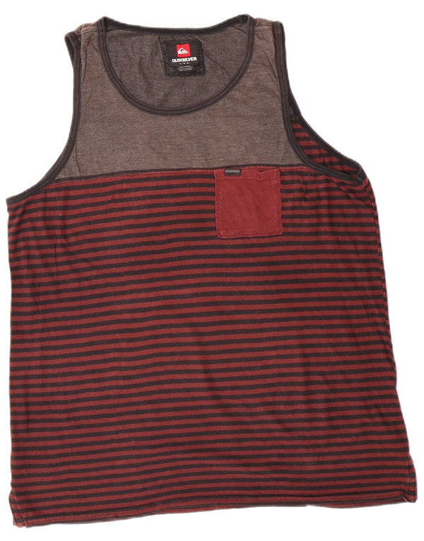 Quiksilver Mens Vest Top Large Burgundy Striped Cotton