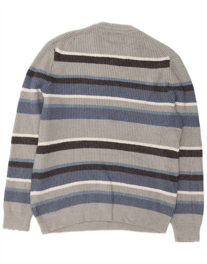Suéter masculino Marks & Spencer com gola redonda, grande poliamida listrada cinza