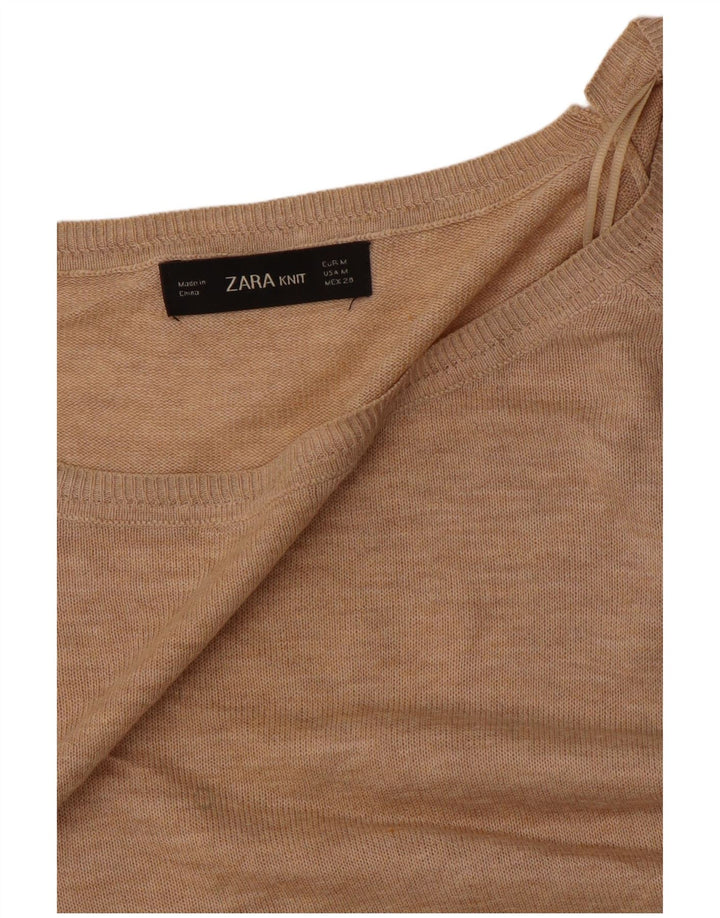 Zara Suéter feminino oversized com gola canoa Reino Unido 14 médio bege