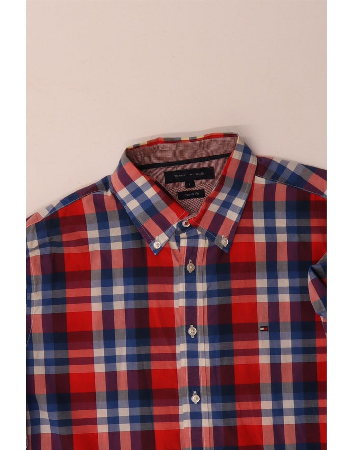 Camisa masculina TOMMY HILFIGER Custom Fit grande algodão xadrez multicolorido