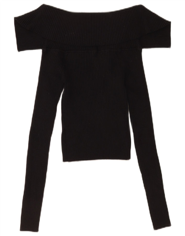 Zara Womens Crop Top Manga Longa Reino Unido 8 Pequeno Preto