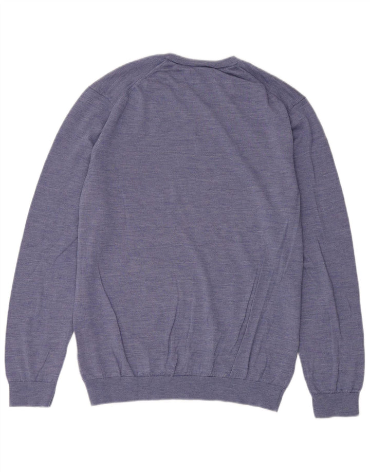 Suéter masculino Marks & Spencer com gola redonda XL azul lã merino