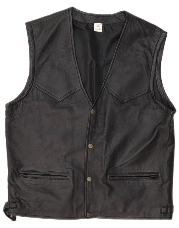 Vintage Mens Leather Gilet UK 42 XL Black Leather