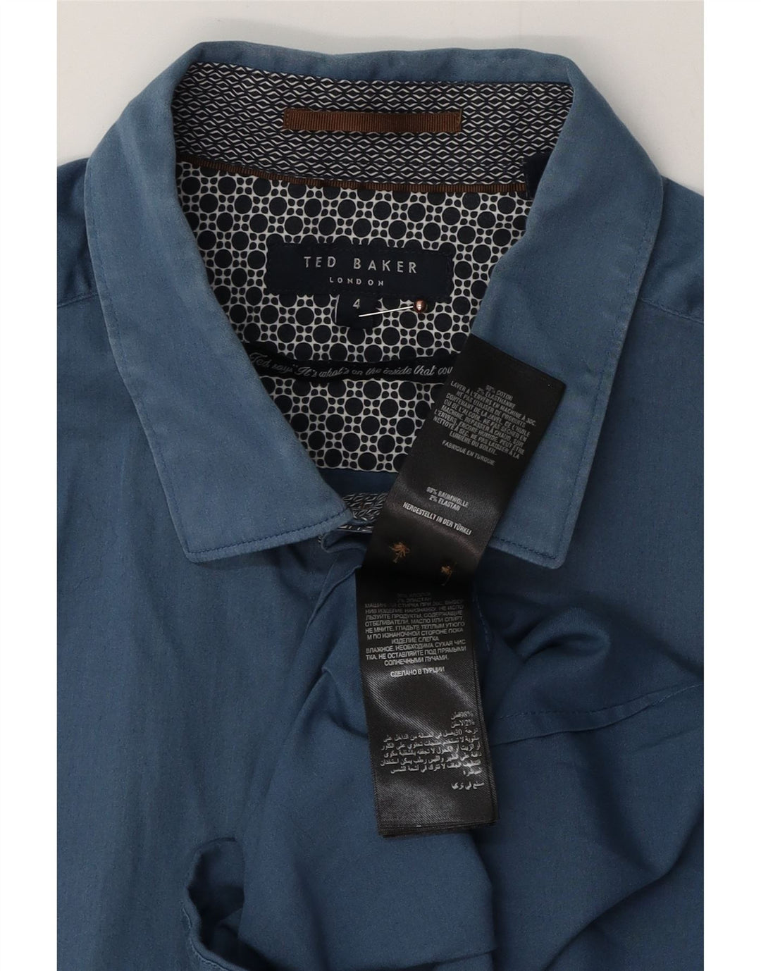Camisa masculina Ted Baker tamanho 4 grande algodão azul