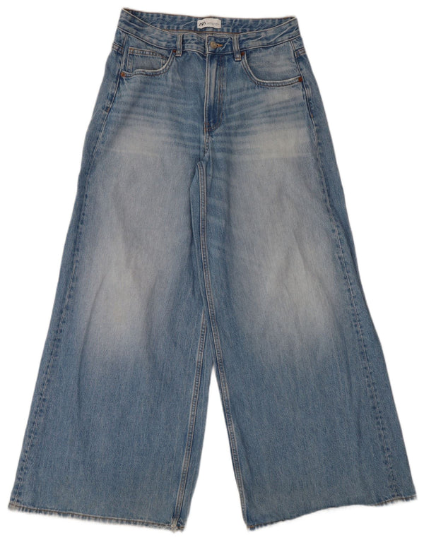 Zara Jeans feminino cintura alta com perna larga EU 40 médio W30 L32 azul