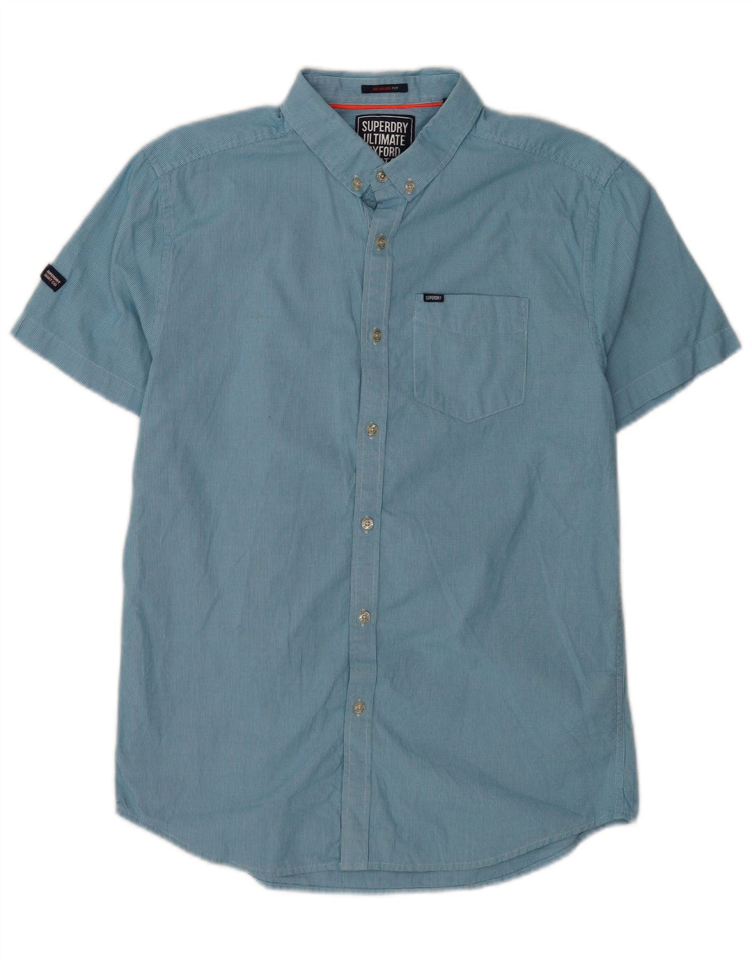 Camisa masculina Superdry manga curta regular fit médio azul houndstooth algodão