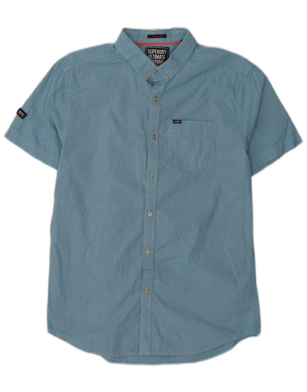Camisa masculina Superdry manga curta regular fit médio azul houndstooth algodão