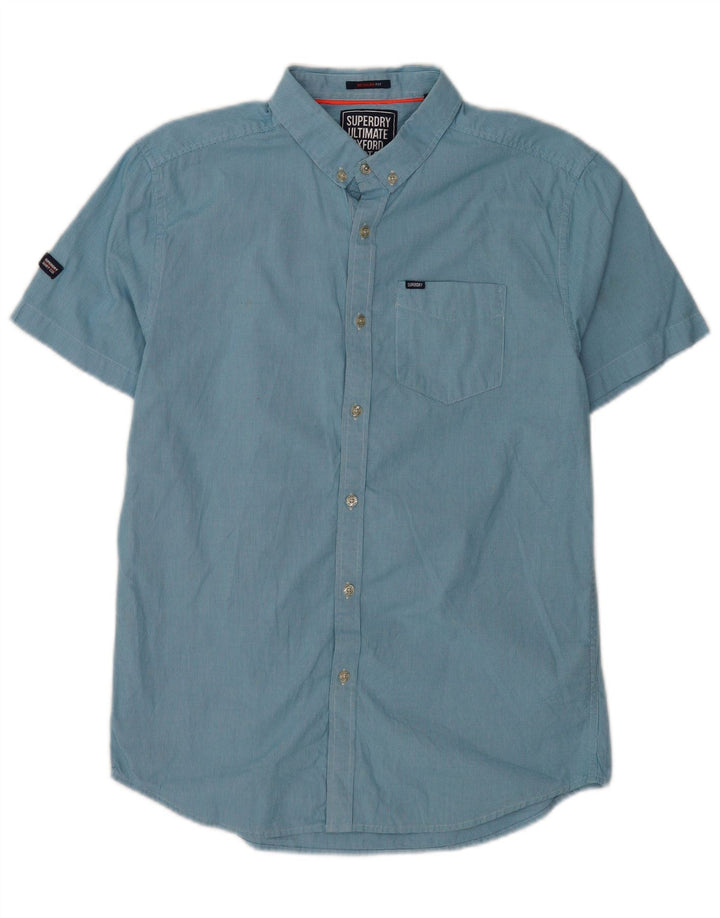 Camisa masculina Superdry manga curta regular fit médio azul houndstooth algodão
