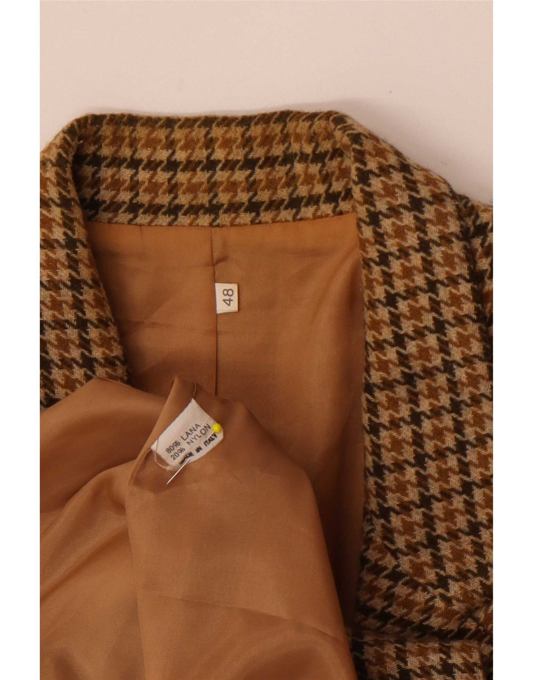 Jaqueta blazer feminina vintage de 2 botões IT 48 XL marrom Houndstooth lã