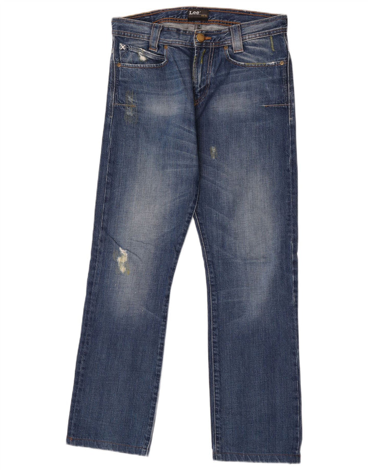 Lee Mens Clark Eye Distressed Straight Jeans W30 L30 Azul Algodão