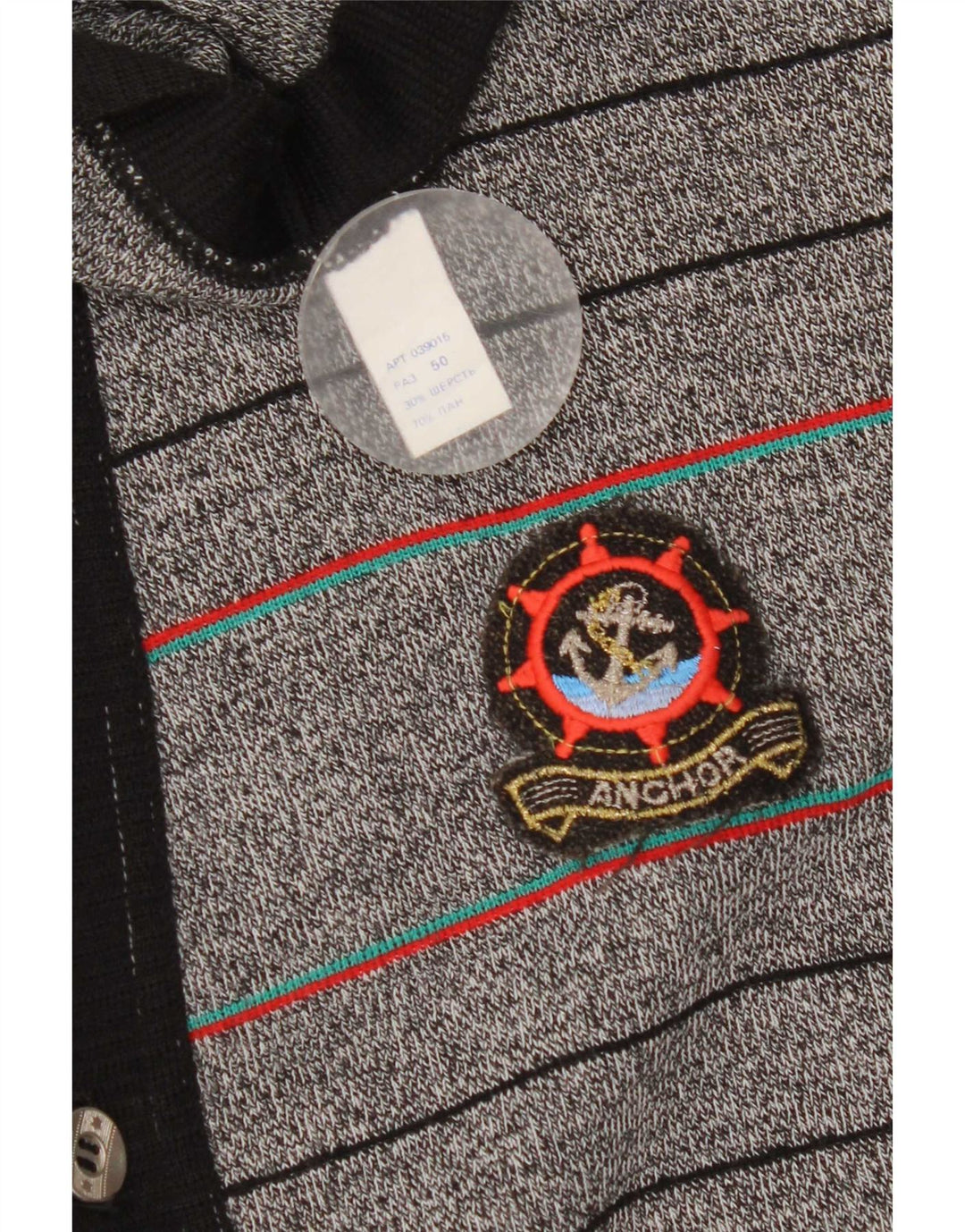 Suéter cardigã masculino vintage IT 50 listrado cinza médio
