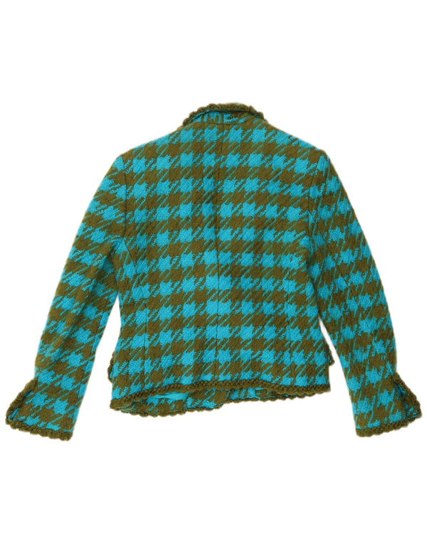 Jaqueta blazer feminina Carlisle com 1 botão Reino Unido 10 lã houndstooth azul pequena