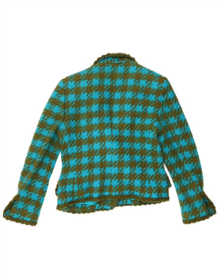 Jaqueta blazer feminina Carlisle com 1 botão Reino Unido 10 lã houndstooth azul pequena