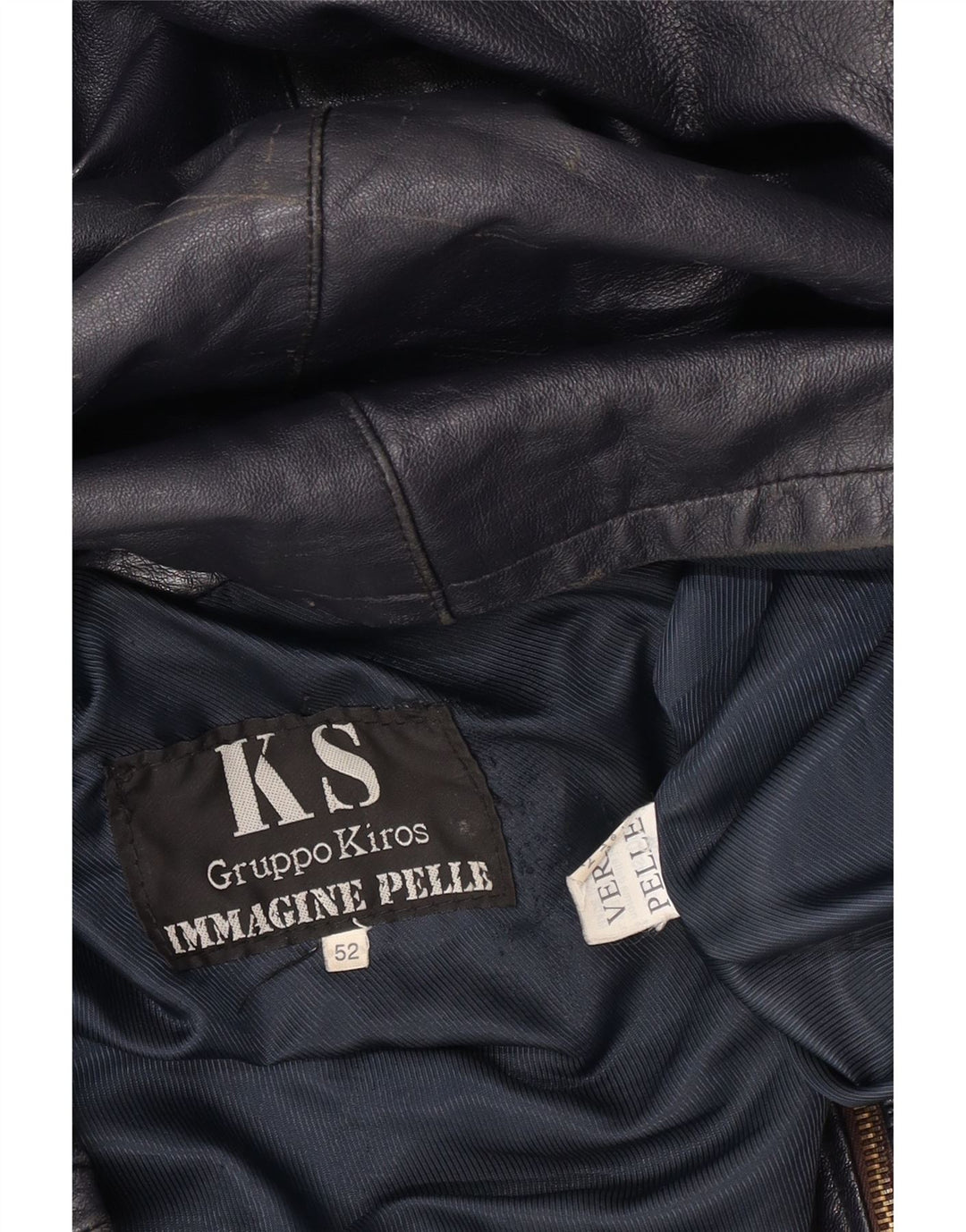 Jaqueta de couro masculina vintage IT 52 XL couro azul marinho