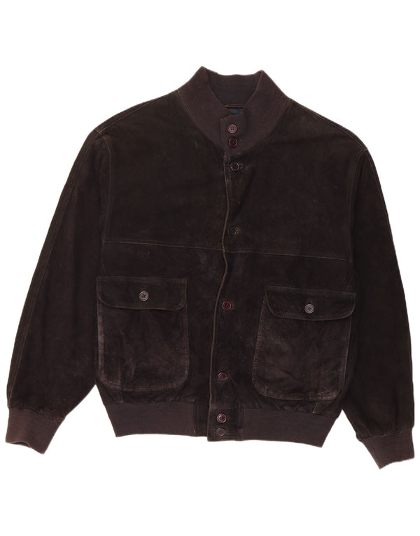 Jaqueta bomber masculina vintage de camurça IT 48 couro preto médio