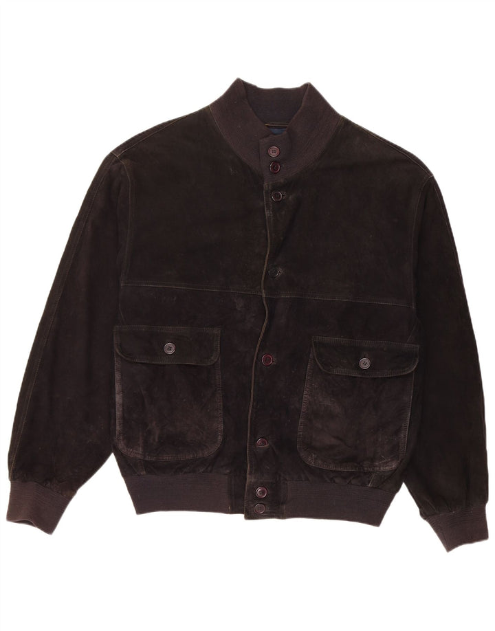 Jaqueta bomber masculina vintage de camurça IT 48 couro preto médio