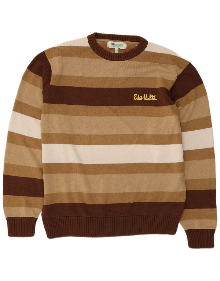 Suéter masculino Ecko Unltd com gola redonda e algodão listrado marrom médio