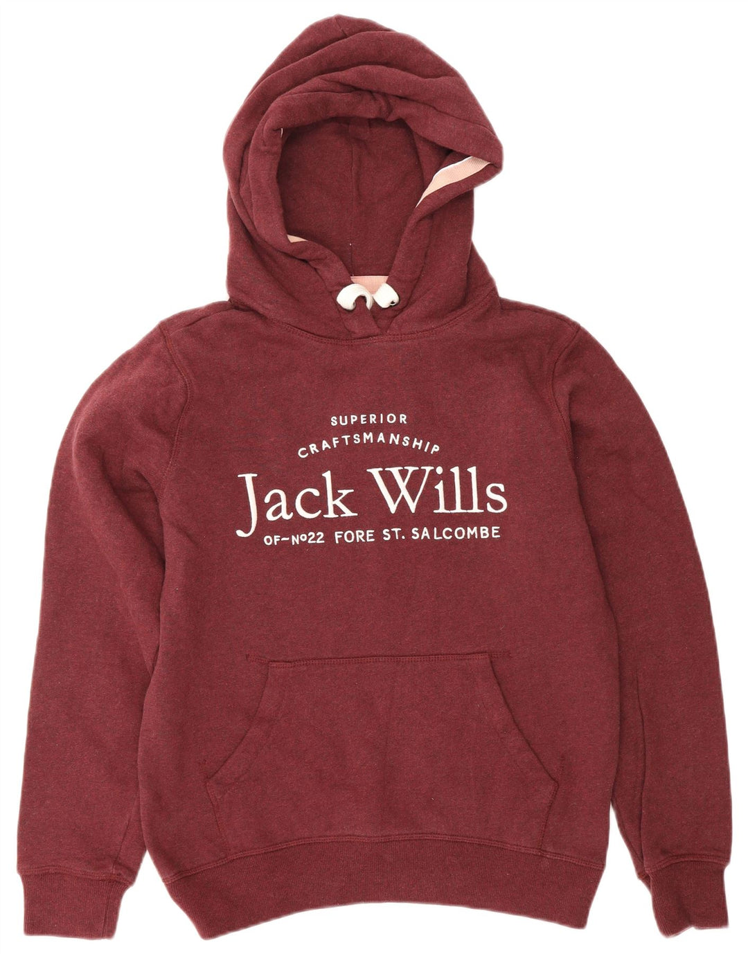 JACK WILLS Suéter feminino com capuz gráfico Reino Unido 8 pequeno algodão borgonha
