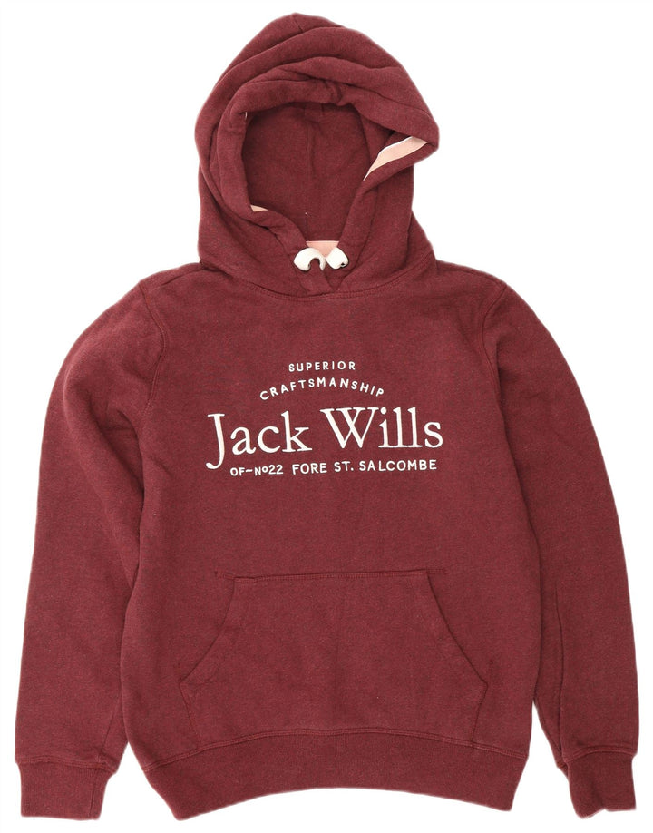 JACK WILLS Suéter feminino com capuz gráfico Reino Unido 8 pequeno algodão borgonha