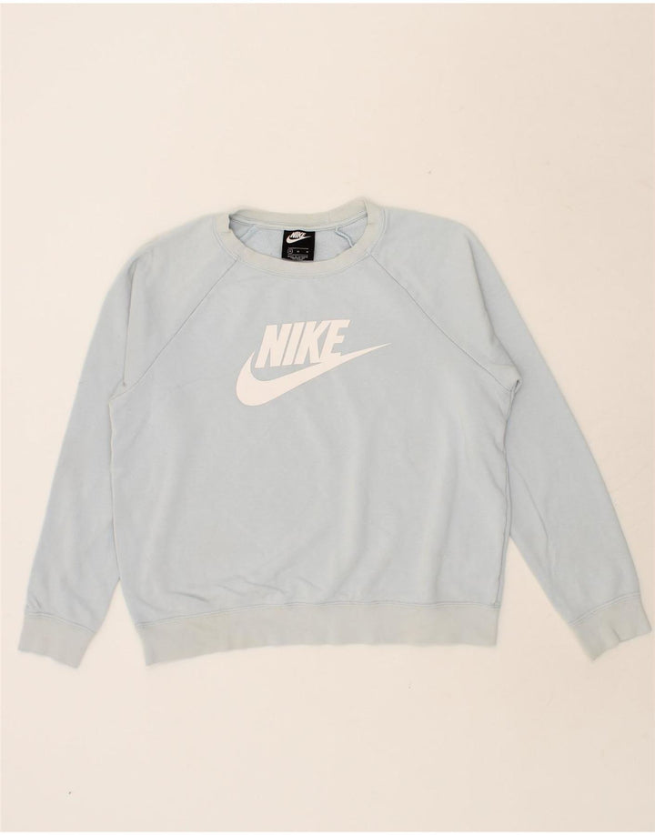NIKE Womens Oversized Graphic Sweatshirt Jumper UK 14 Medium Blue Cotton Vintage Nike and Second-Hand Nike from Messina Hembry 