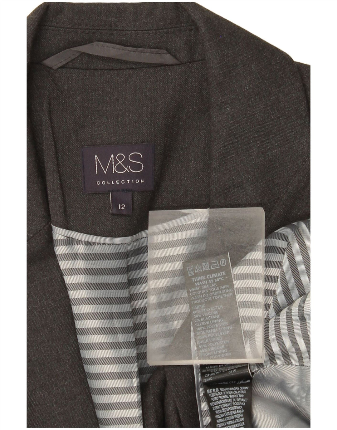 Jaqueta blazer feminina Marks & Spencer com 1 botão Reino Unido 12 poliéster cinza médio