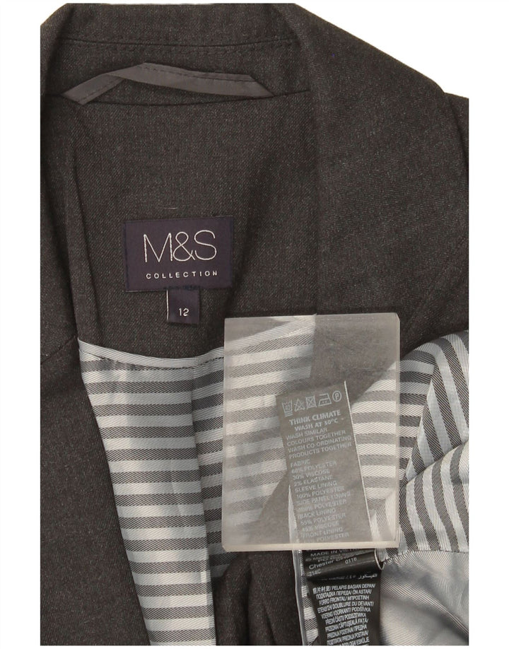 Jaqueta blazer feminina Marks & Spencer com 1 botão Reino Unido 12 poliéster cinza médio
