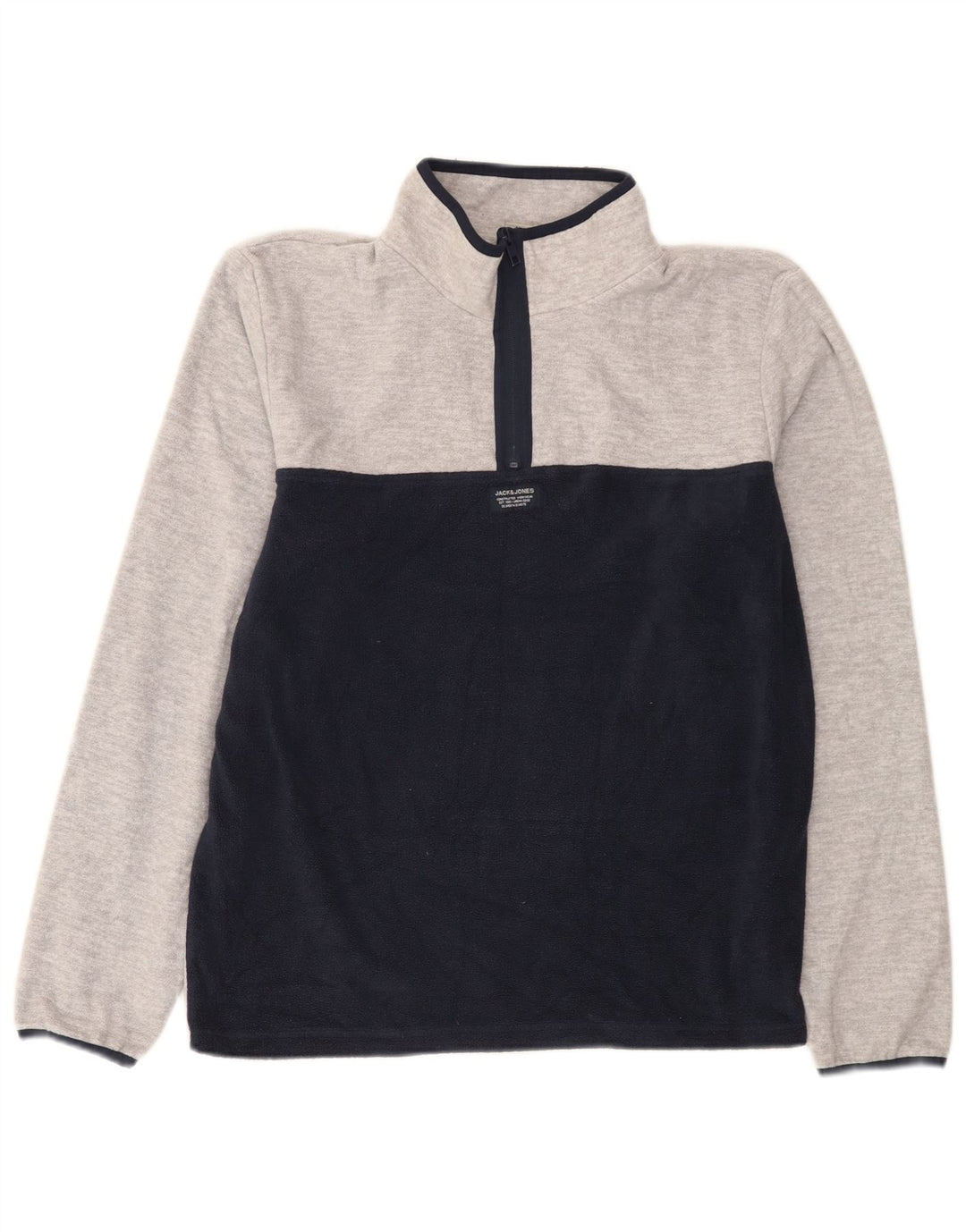 Suéter masculino de lã com zíper e gola Jack & Jones, poliéster bloco colorido cinza médio